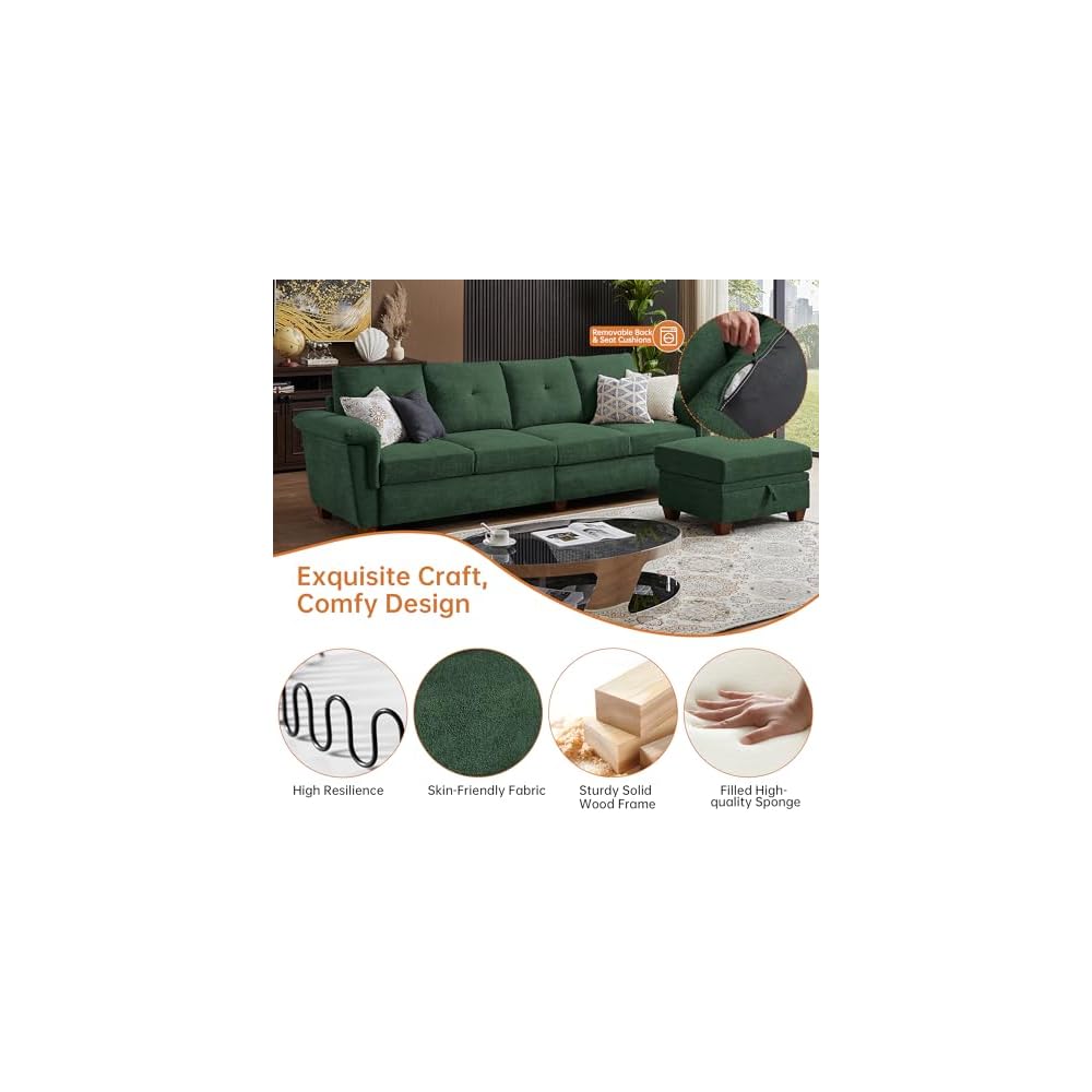 Sectional Sofa, L Shaped Couches for Living Room, Green