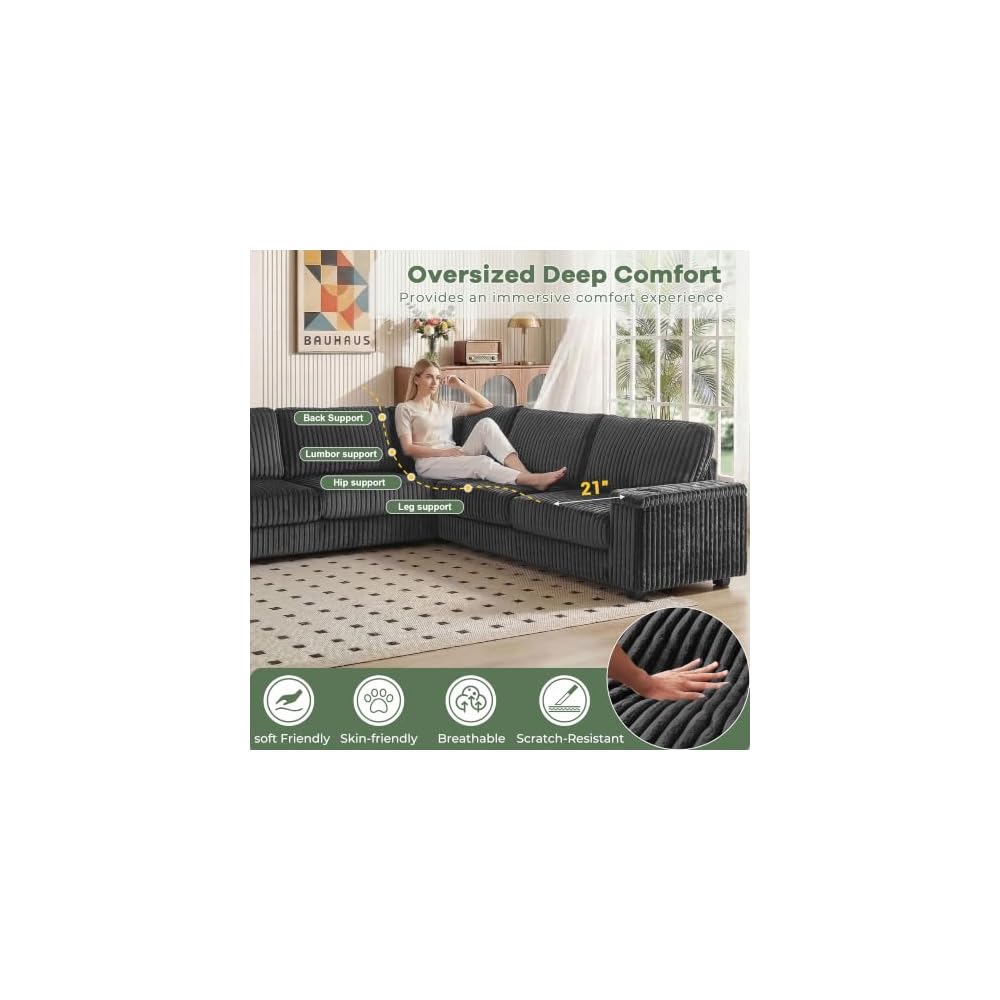 MAKIAAP 106" Oversized L-Shaped Sectional Couches for Living Room (Gray)