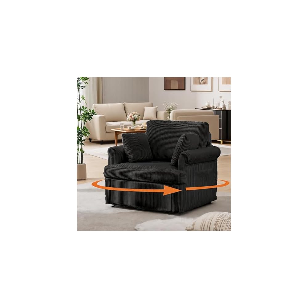 Modern Swivel Chair,360° Swivel Armchair with 2 Pillows,Corduroy Ergonomic Lounge Reading Chairs Single Sofa for Living Room/Bedroom/Office