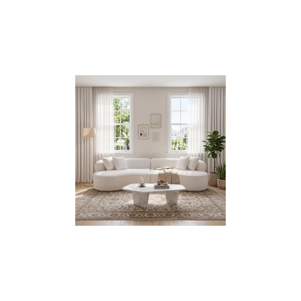 114-Inch Curved Boneless Modular Sofa Compressed 4-Seat Cloud Couch with 4 Pillows, Modern Curved Boneless Foam Sofa Floor Deep Seat Cloud Couch for Living Room Bedroom