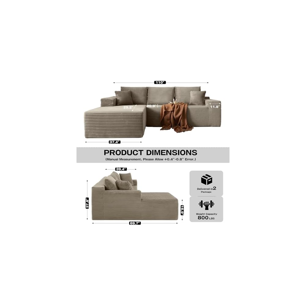 Boneless Couch Comfy Sectional Couches for Living Room,U Shaped Modular Cloud Couch Sofa, Minimalist Modular Sectional Sofa with Deep Seat