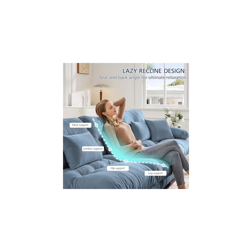 94.4" Convertible Modular Sectional Sofa, Modern Chenille L-Shaped Couch with Ottoman, Comfy 2 Seater Cloud Loveseat Sofa for Small Space, Bedroom, Upholstered Couches for Living Room, Blue