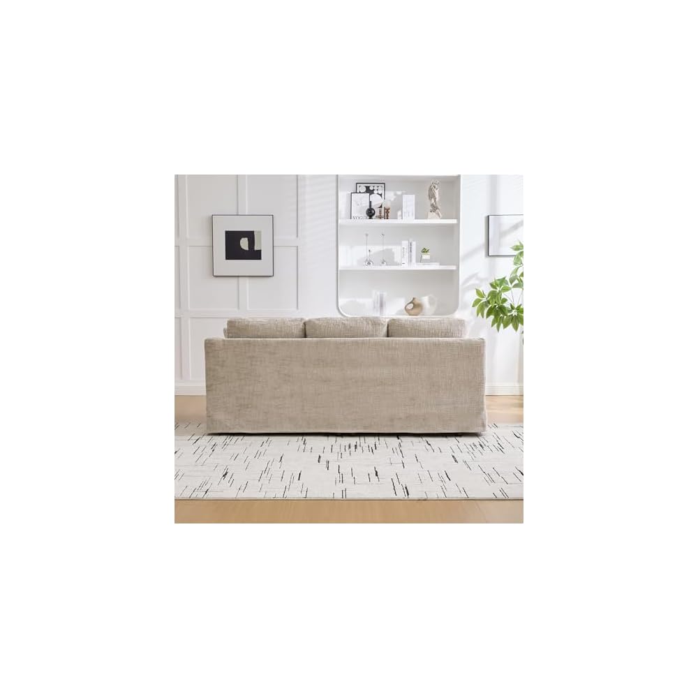 Modern Casual Sofa 83.86" Wide, Chenille Fabric, Deep Seat, 3-Seater with Removable Cover for Living Room, Bedroom, Apartment, Wheat