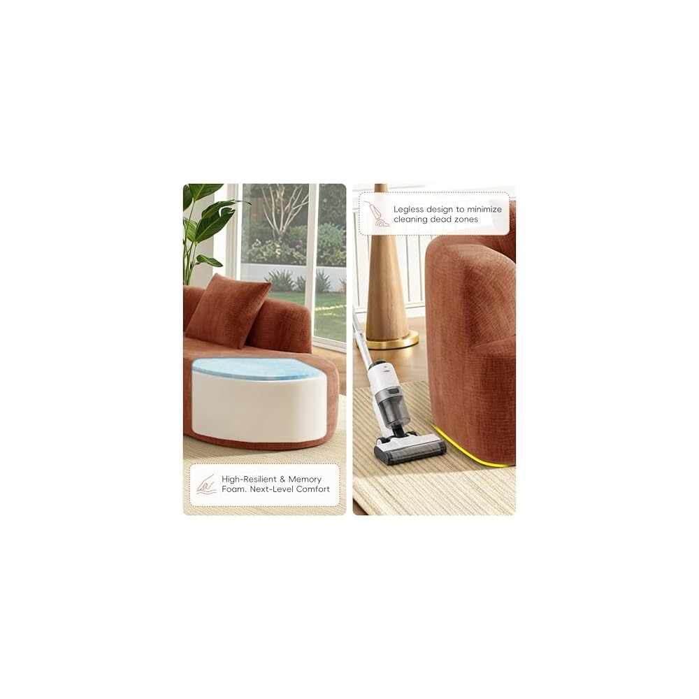 116.5" Boneless Curved Cloud Couch, Oversized L-Shaped Sofa 4 Seater Sectional, Chenille Wrinkle-Resistant, High-Resilience & Memory Foam, No Assembly, with 4 Accent Pillows (Orange)