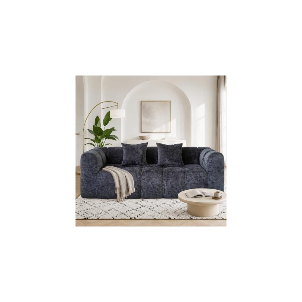 80" Modern Cloud Couch, Deep Seat Boneless Sofa, Upholstered Tufted Couch with 2 Throw Pillows, No Assembly, Dark Gray
