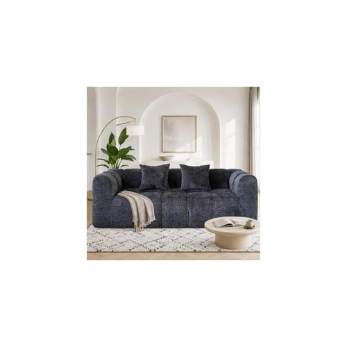 80" Modern Cloud Couch, Deep Seat Boneless Sofa, Upholstered Tufted Couch with 2 Throw Pillows, No Assembly, Dark Gray