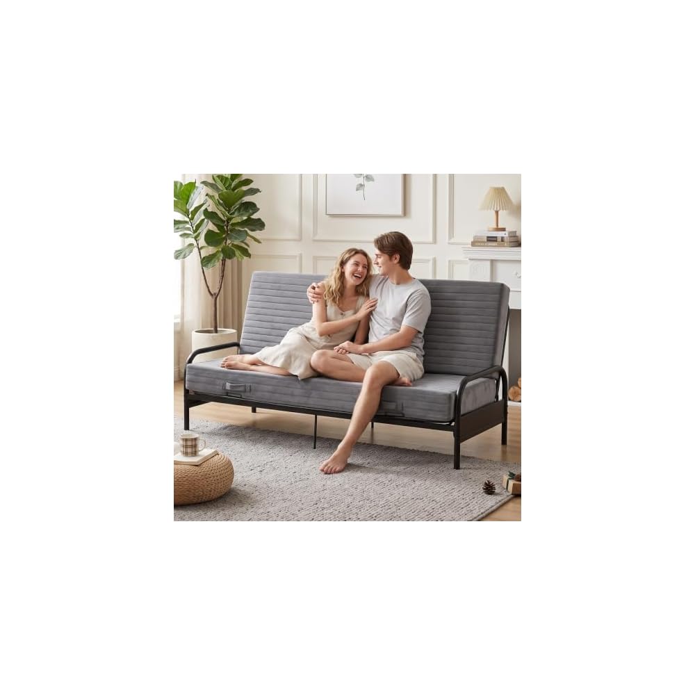 6 Inch Futon Mattress Full Size, Foldable Futon Floor Sofa Bed with Soft Thick Quilted Cover- High Resilience Foam Filling for Home, Guest Room, Dorm, Grey (Frame Not Included)