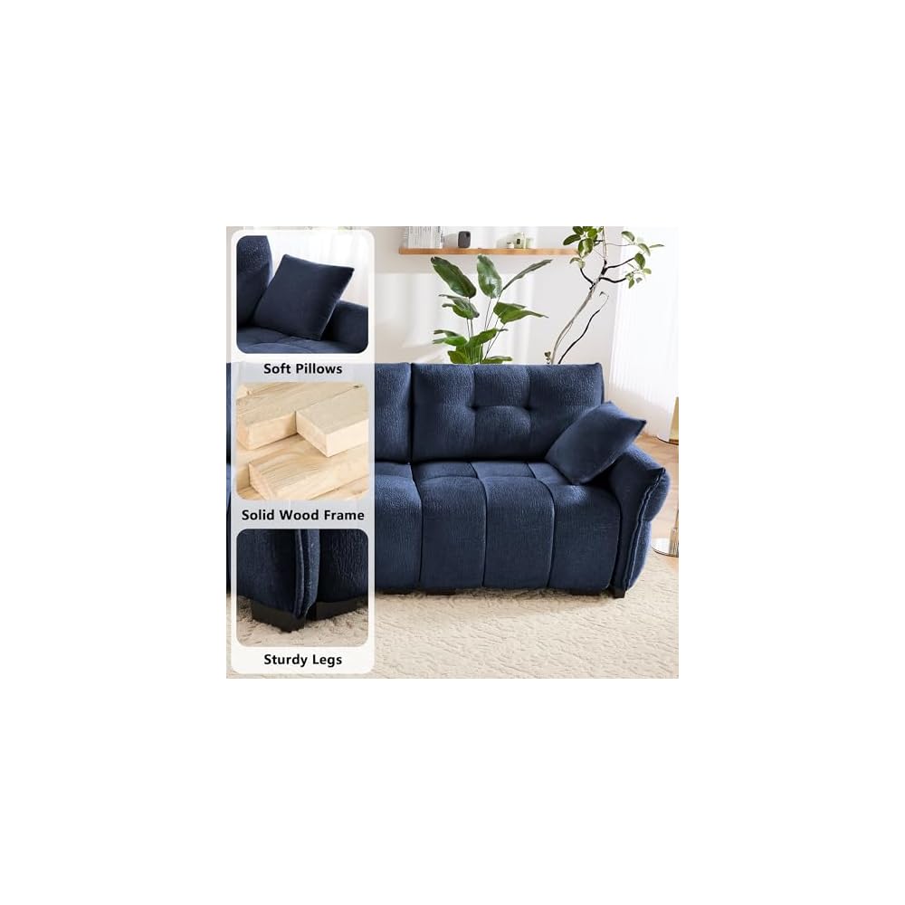 Aoowow Modular Sectional Sofa, 78.7” Comfy Chenille Loveseat Sofa Couch Upholstered 2-Seater Couches with Pillows for Living Room Apartment Office,Blue