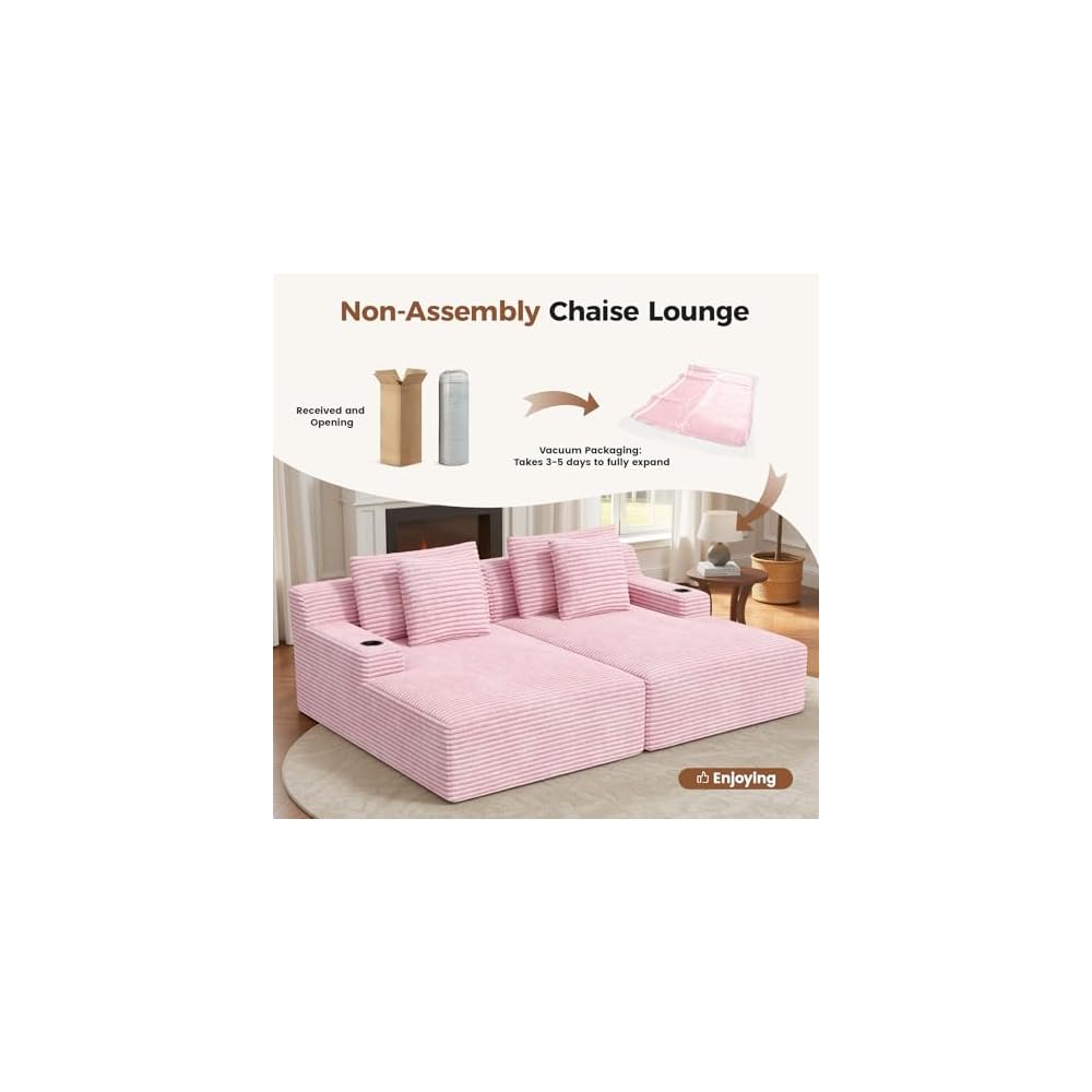 80'' Double Chaise Lounge Chair Indoor, Sofa with Cup Holders 4pcs Pillows
