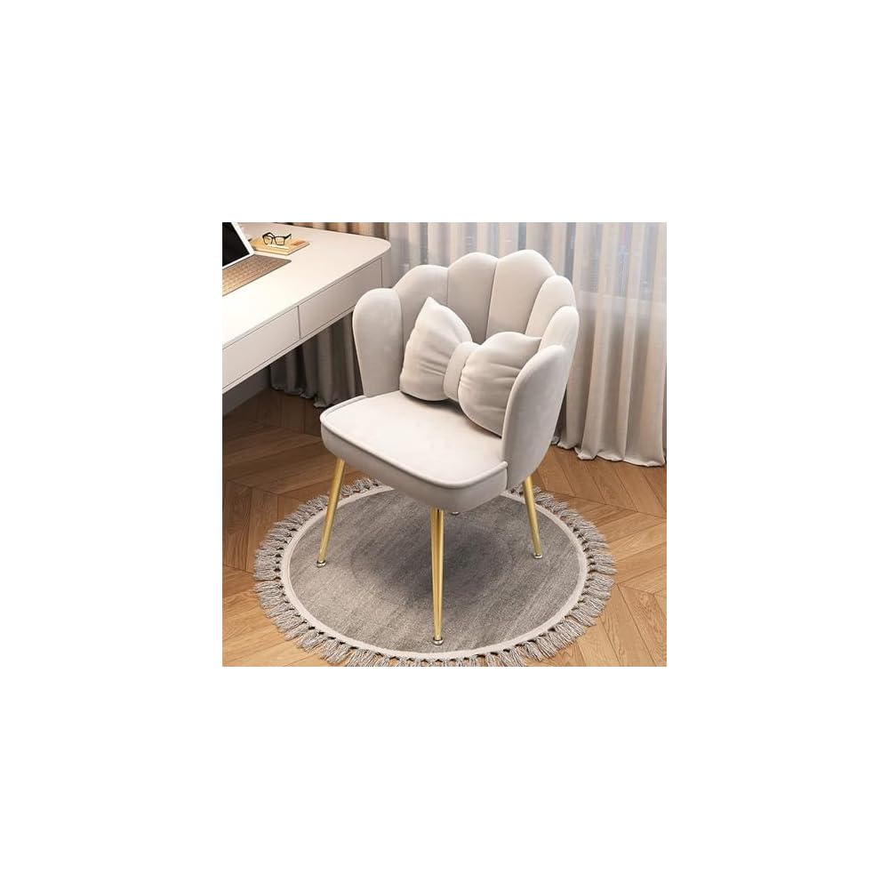 Modern Minimalist Petal Makeup Chair Velvet Mid-Back Swivel Chair Height Adjustable Ergonomic Computer Desk Chair with Backrest Dining Chair for Dining Room Bedroom Vanity