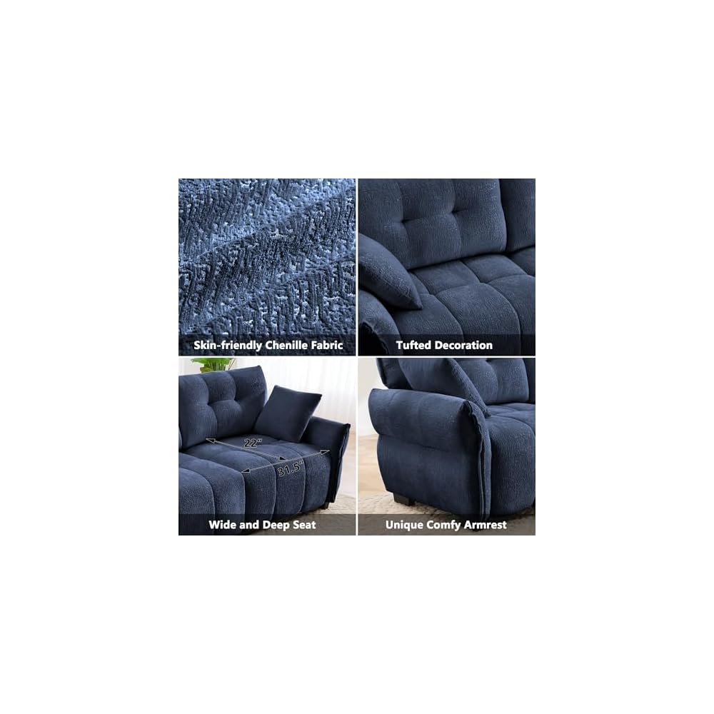 Aoowow Modular Sectional Sofa, 78.7” Comfy Chenille Loveseat Sofa Couch Upholstered 2-Seater Couches with Pillows for Living Room Apartment Office,Blue