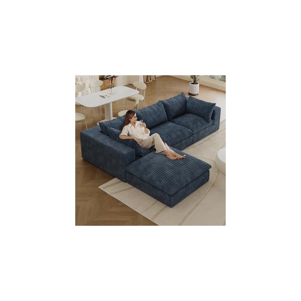 KEIKI 118.2" Oversized Cloud Sofa with Ottoman, Deep Seat Couch with 2 Pillows, DIY Combination Seat for Living Room, Bedroom,Conference Room,Apartment, Blue
