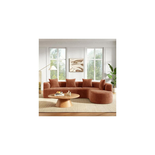 116.5" Boneless Curved Cloud Couch, Oversized L-Shaped Sofa 4 Seater Sectional, Chenille Wrinkle-Resistant, High-Resilience & Memory Foam, No Assembly, with 4 Accent Pillows (Orange)