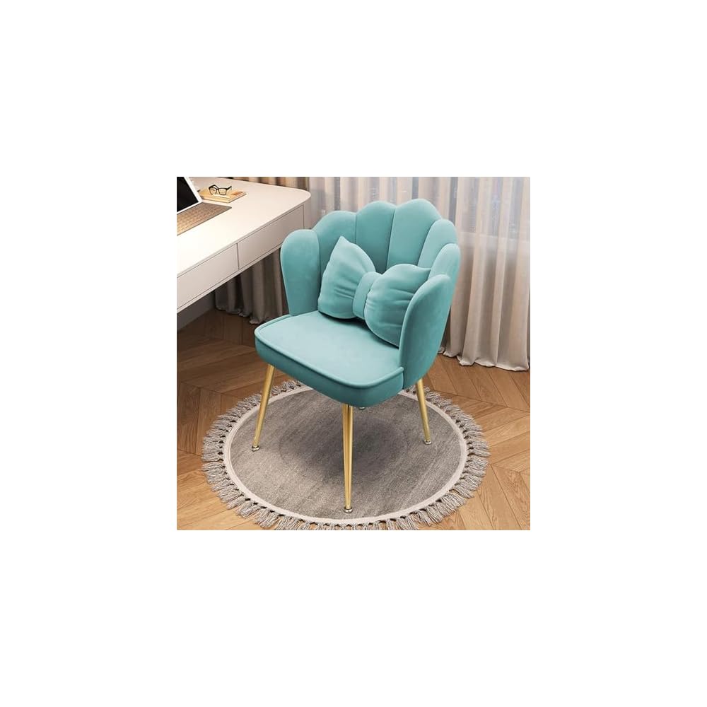 Modern Minimalist Petal Makeup Chair Velvet Mid-Back Swivel Chair Height Adjustable Ergonomic Computer Desk Chair with Backrest Dining Chair for Dining Room Bedroom Vanity