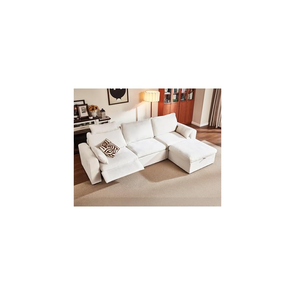 125" Modular Power Reclining Sectional 3 Seater Sofa with Ottoman, Chenille