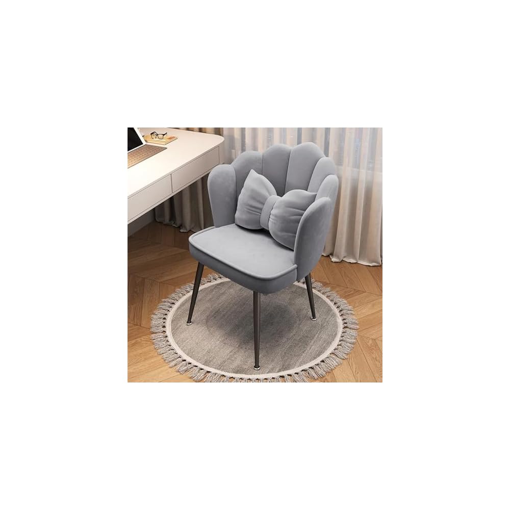 Modern Minimalist Petal Makeup Chair Velvet Mid-Back Swivel Chair Height Adjustable Ergonomic Computer Desk Chair with Backrest Dining Chair for Dining Room Bedroom Vanity