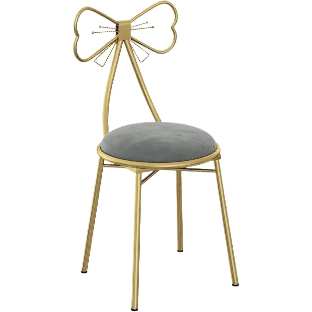 Vanity Chair for Makeup Room, Mid-Century Modern Velvet Makeup Chair with Butterfly Backrest Metal Legs for Bedroom Living Room, Gray1