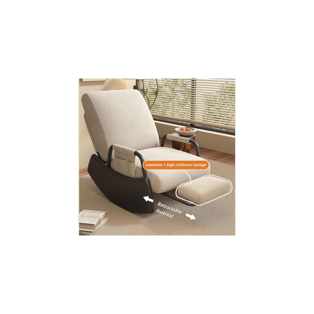 Rocking Chair with Retractable Footrest, Adjustable Backrest, Upholstered Rocker Chair with Side Pocket, Nursery Relax Armchair, Modern Leisure Recliner, for Bedroom, Living Room (Color :