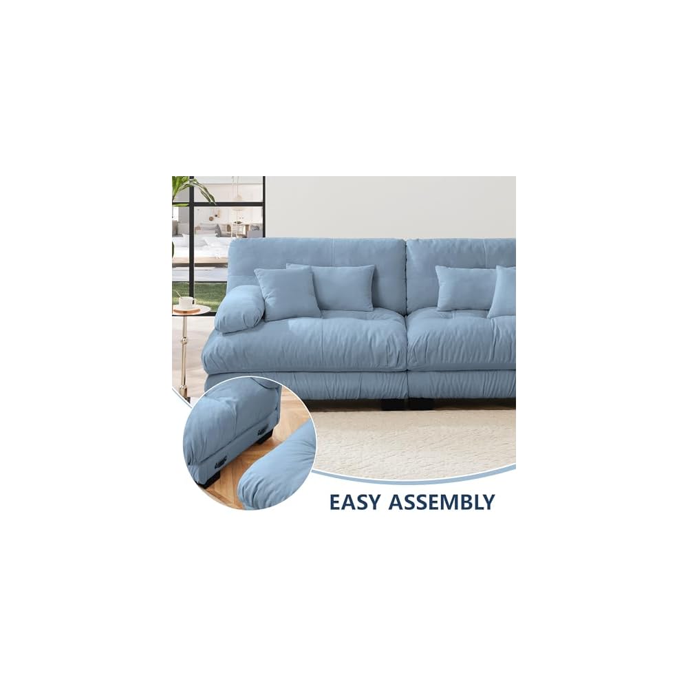 94.4" Convertible Modular Sectional Sofa, Modern Chenille L-Shaped Couch with Ottoman, Comfy 2 Seater Cloud Loveseat Sofa for Small Space, Bedroom, Upholstered Couches for Living Room, Blue