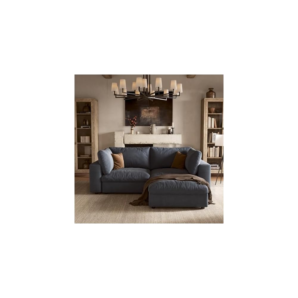 79'' Cloud Sectional Couch with Washable Cover, Oversized L-Shaped Sectional Couch with Throw Pillow and Storage Ottoman, Deep Seat Modular Sectional Loveseat Sofa for Living Room, Blue