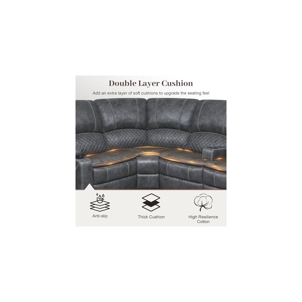 Upgraded 5 Seater Reclining Sofa Set, Living Room Couch (Velvet,Grey)