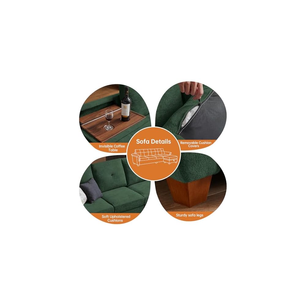 Sectional Sofa, L Shaped Couches for Living Room, Green