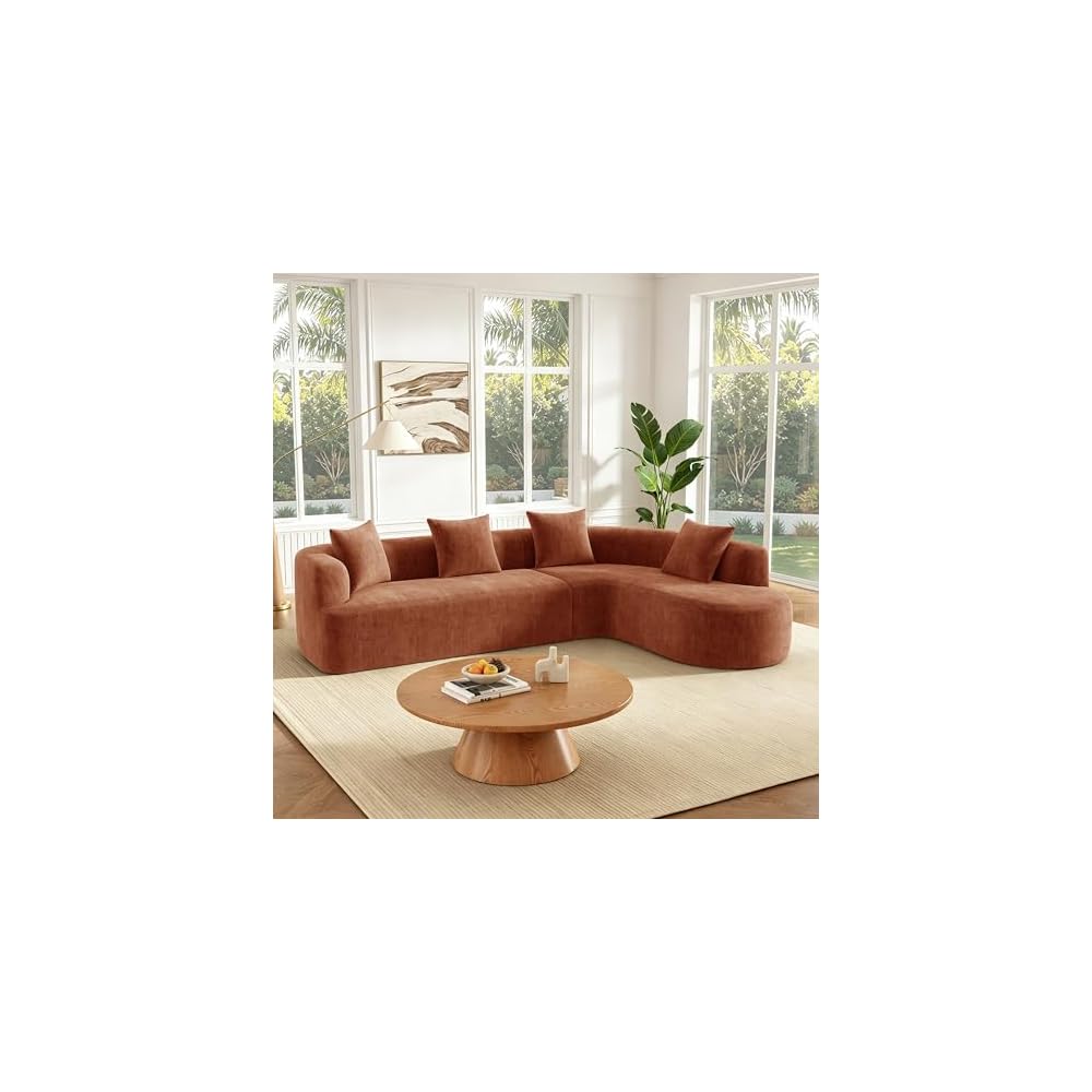 116.5" Boneless Curved Cloud Couch, Oversized L-Shaped Sofa 4 Seater Sectional, Chenille Wrinkle-Resistant, High-Resilience & Memory Foam, No Assembly, with 4 Accent Pillows (Orange)