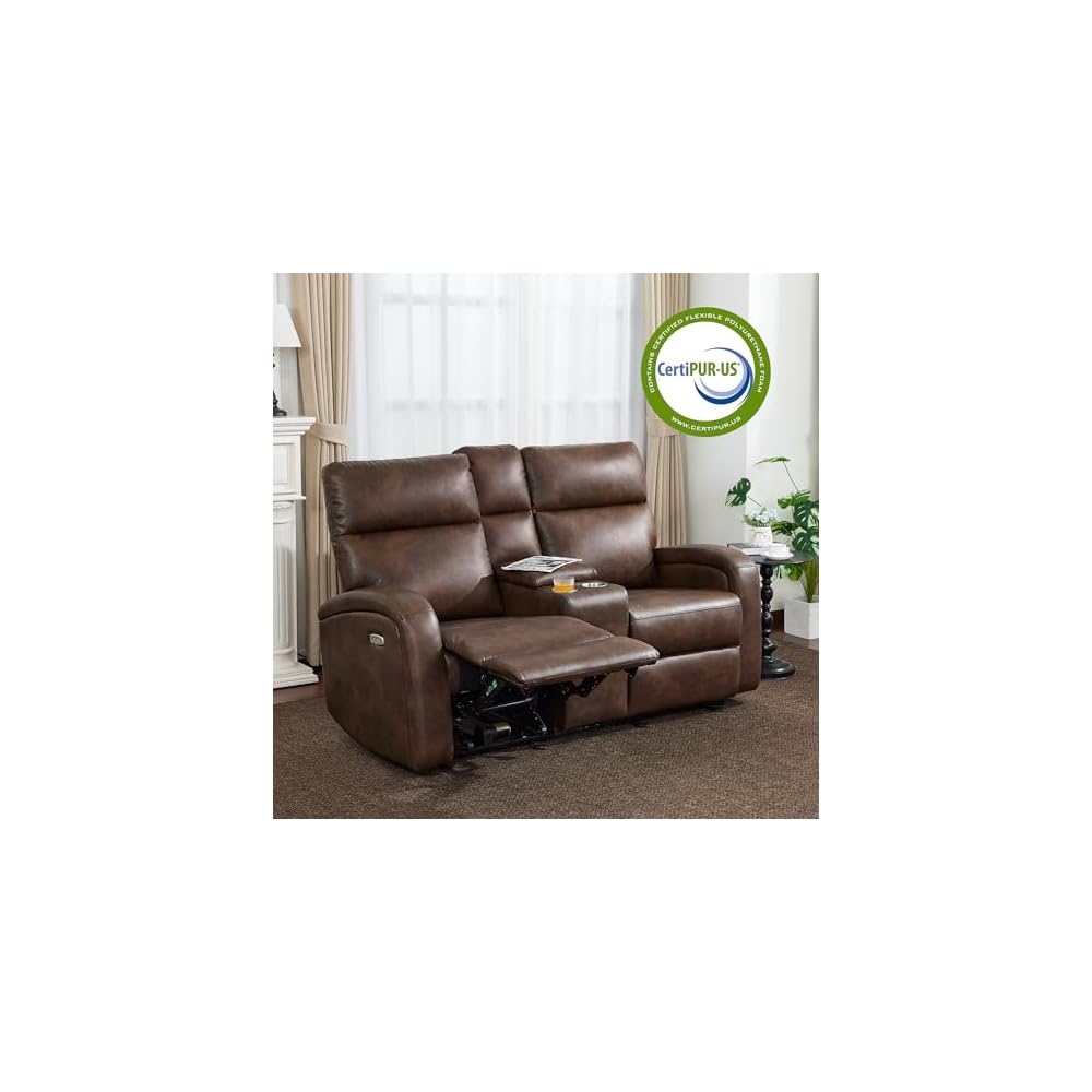 MCombo Zero Wall Recliner Loveseat, 2-Seat Power Wall Hugger Sofa with USB & Type-C Dual Ports, for Small Space Living Room RV, Faux Leather PR646 (Dark Brown, Loveseat with Console)