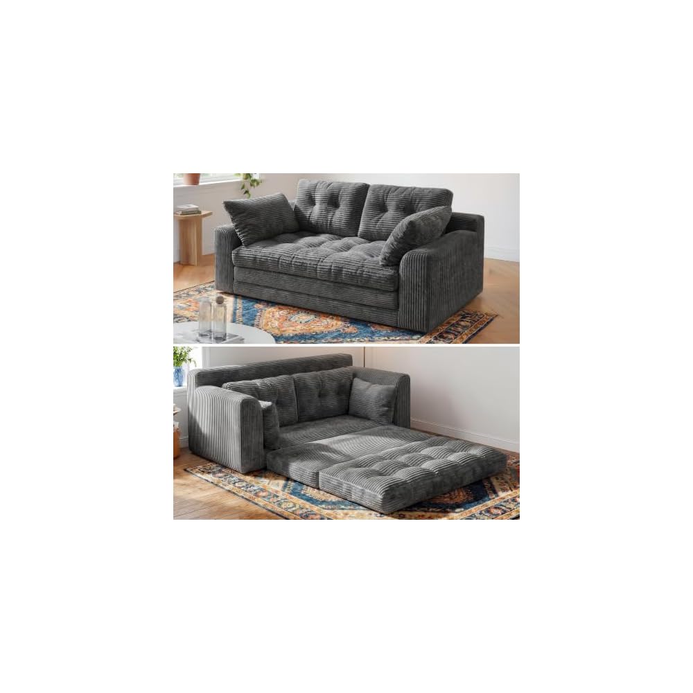 Homkdom Boneless Loveseat Sofa, Convertible Sofa Bed for Small Spaces, Grey