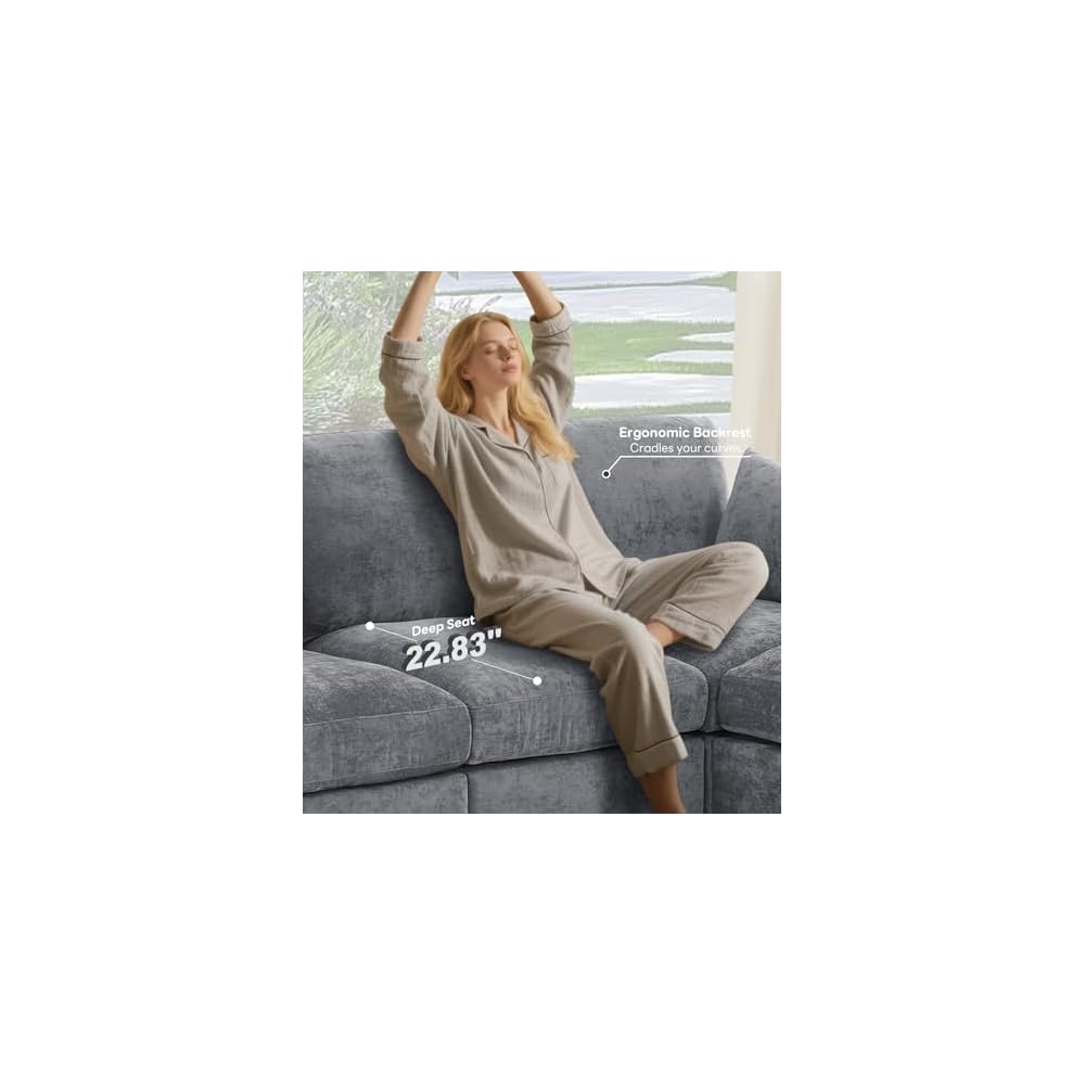 Tbfit Modular Sectional Couch 8 Seat, Cloud Sofa for Living Room, Chenille Sofa Set with Ottoman, Grey
