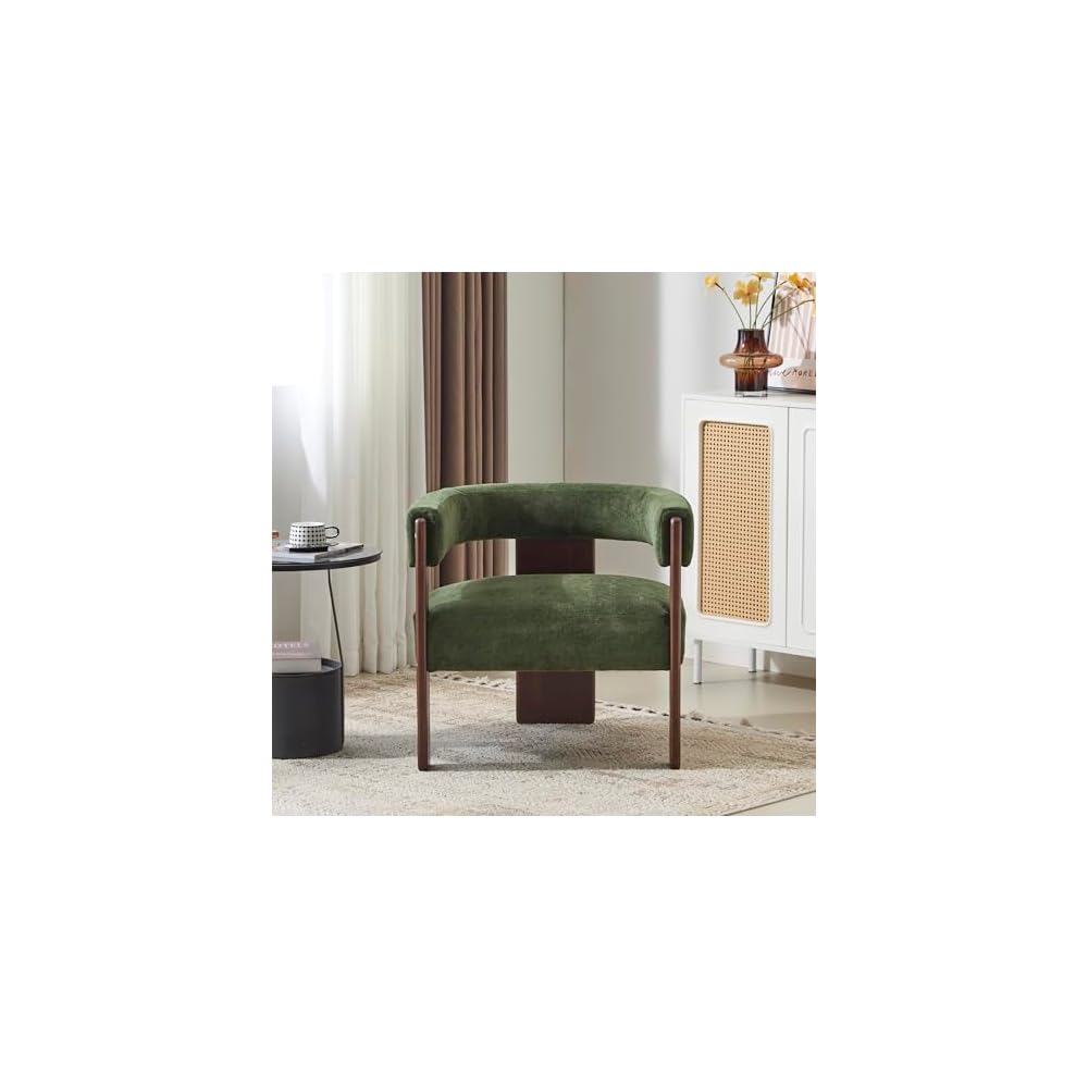 Christopher Knight Home Nettie Modern Accent Chair for Living Room, Velvet Fabric Single Lounge Sofa Chair with Wooden Frame, Comfy Reading Chair for Bedroom, Lounge Armchair with Cushion, Olive Green