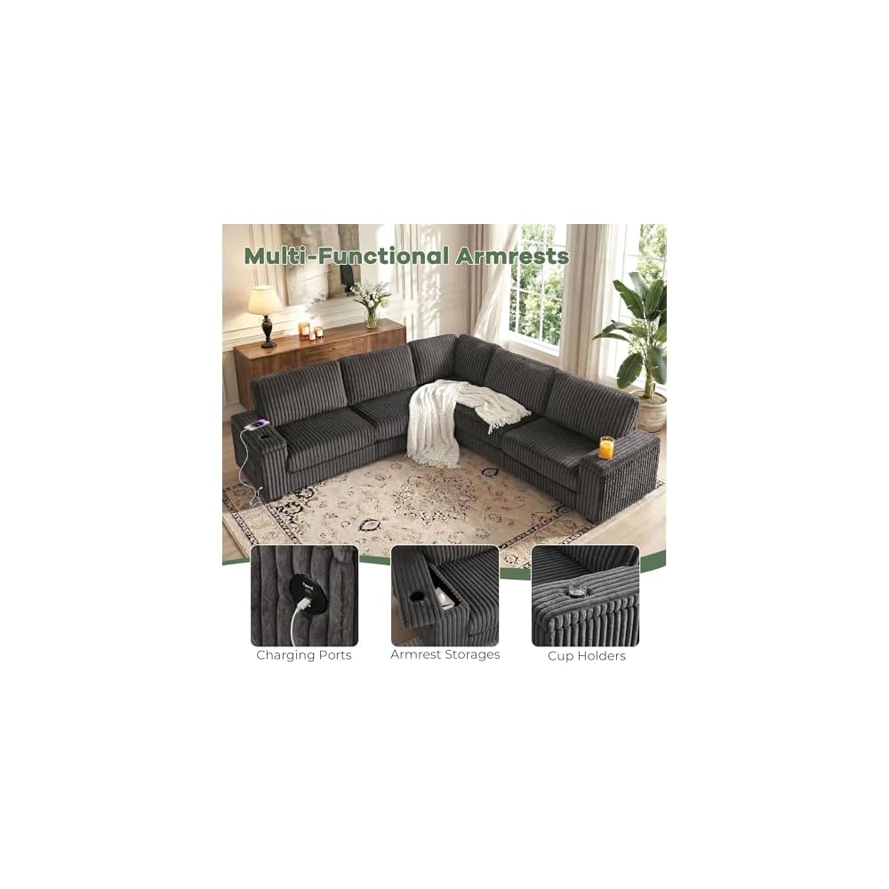 MAKIAAP 106" Oversized L-Shaped Sectional Couches for Living Room (Gray)