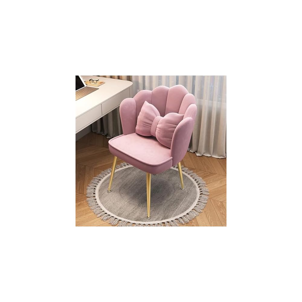 Modern Minimalist Petal Makeup Chair Velvet Mid-Back Swivel Chair Height Adjustable Ergonomic Computer Desk Chair with Backrest Dining Chair for Dining Room Bedroom Vanity