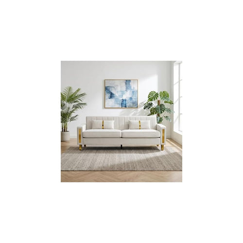 85" Sofa Couch,Velvet Sofa with 2 Pillows & Gold Legs,750 LBs Sturdy Frame Modern Couch for Bedroom,Apartment,Office