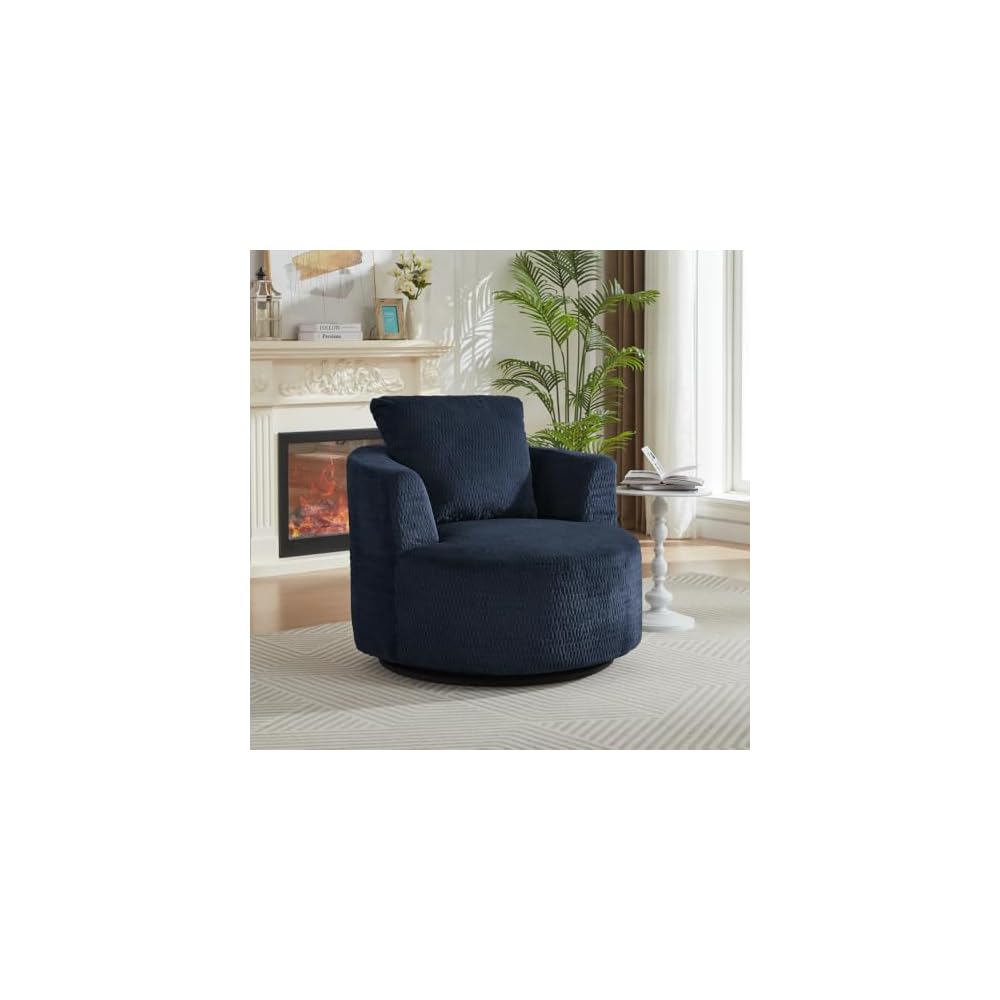 Compressible 360° Swivel Accent Chair, Stylish Plush Comfort, Sturdy Base, Versatile for Living Room, Office & Apartment (Dark Blue)