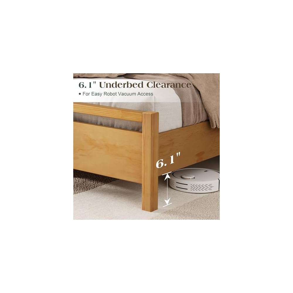AMERLIFE Minimalist King Size Solid Wood Bed Frame with Headboard