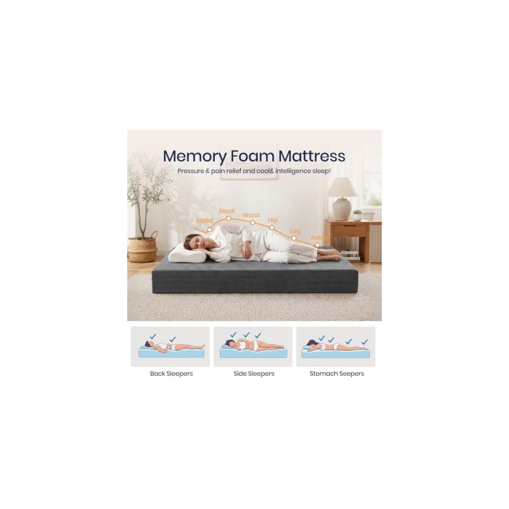 6 Inch Futon Mattress Full Size, Foldable Futon Floor Sofa Bed with Soft Thick Quilted Cover- High Resilience Foam Filling for Home, Guest Room, Dorm, Grey (Frame Not Included)