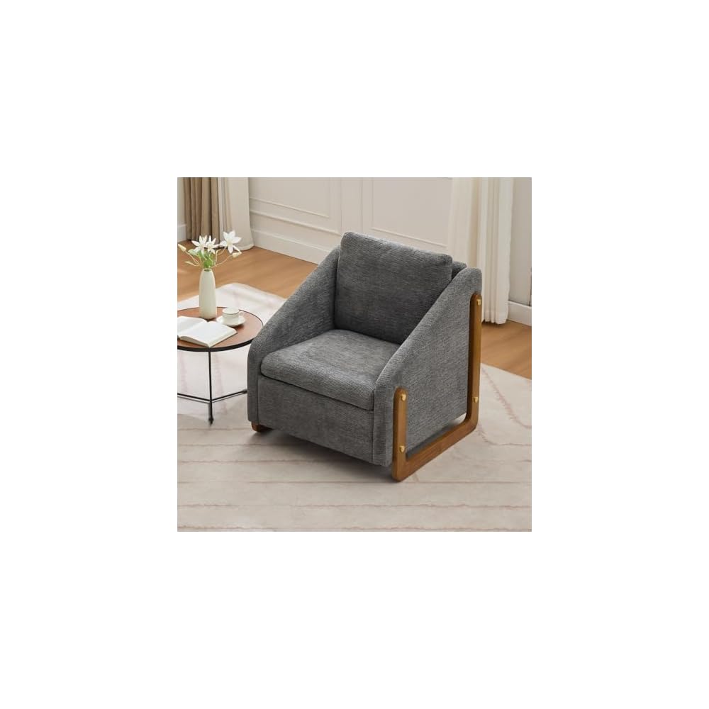 Soft Chenille Fabric Armchair, Cushioned Seat & Ergonomic Backrest - Wooden Side Frame, Blue Accent Chair for Bedroom (28.94") (Beige)