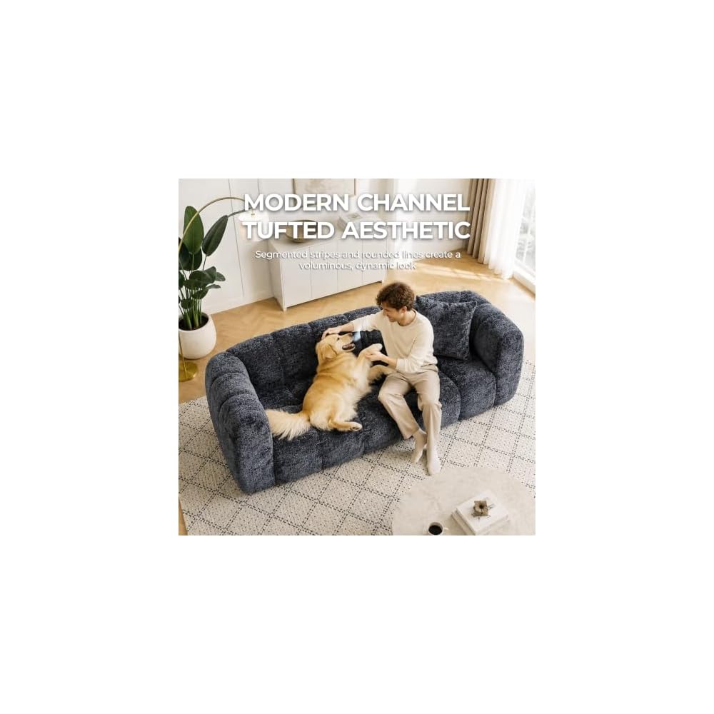 80" Modern Cloud Couch, Deep Seat Boneless Sofa, Upholstered Tufted Couch with 2 Throw Pillows, No Assembly, Dark Gray