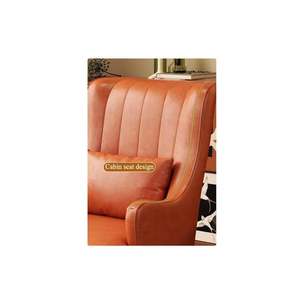 PU Leather Accent Chair Italian Style Single Sofa Genuine Leather Cigar American Style Exquisite Furniture Compression Resistant & Collapse Resistant for Living Lounge Whisky Bar(with Footstool)