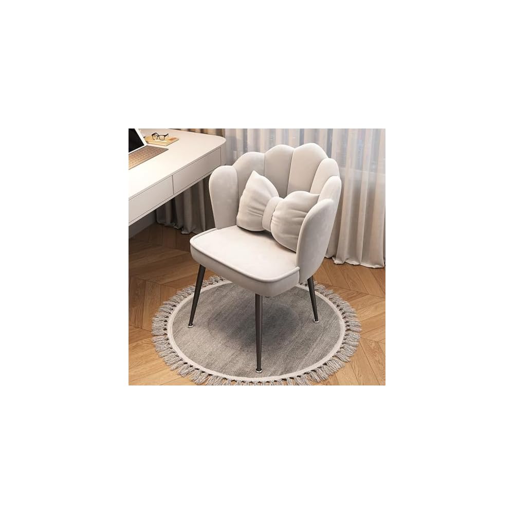 Modern Minimalist Petal Makeup Chair Velvet Mid-Back Swivel Chair Height Adjustable Ergonomic Computer Desk Chair with Backrest Dining Chair for Dining Room Bedroom Vanity