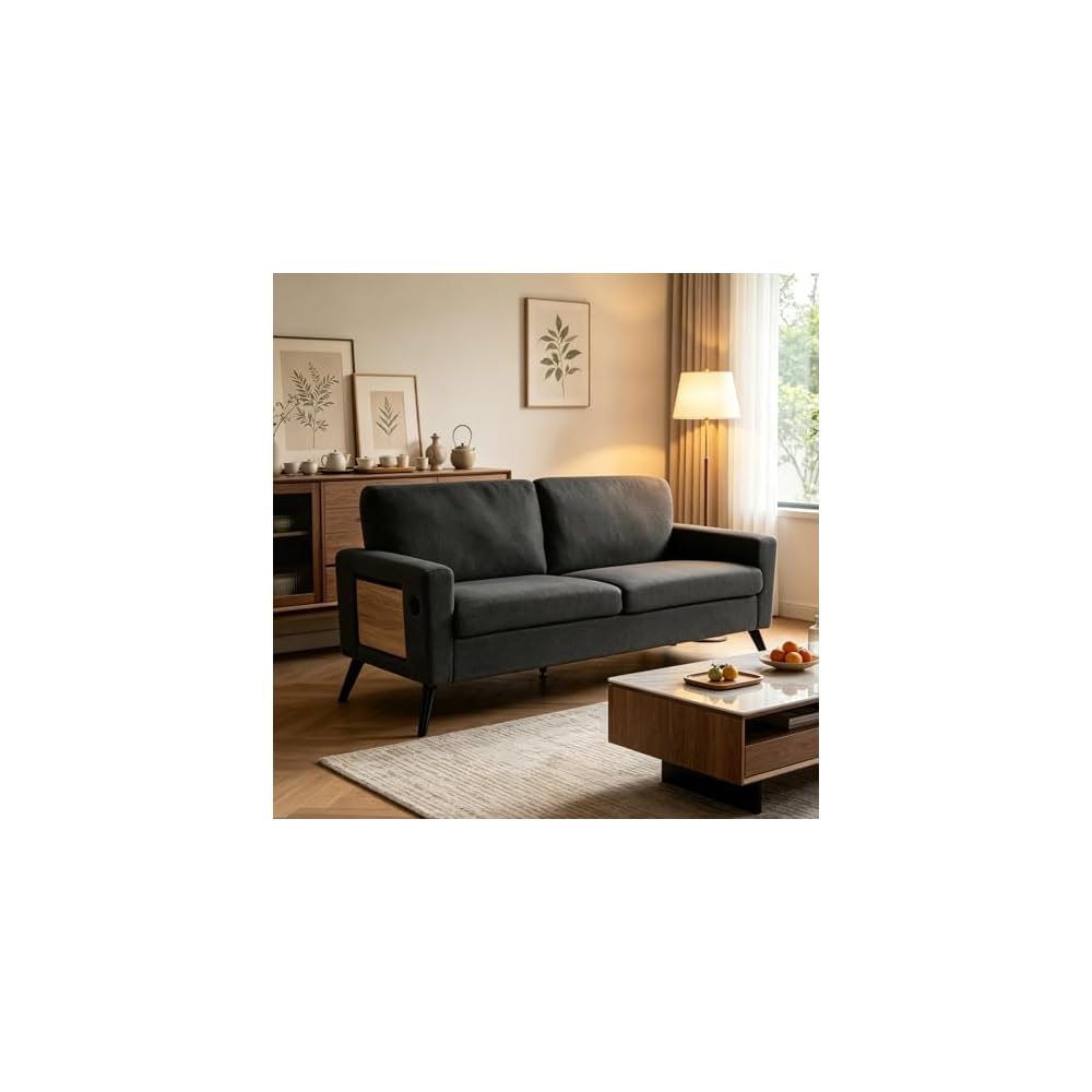 60" Loveseat Sofa with Side Table & USB Port, Modern 2 Seater Small Couch for Bedroom Living Room, Mini Sofa for Small Spaces, Beige, 680lbs Support (Grey)