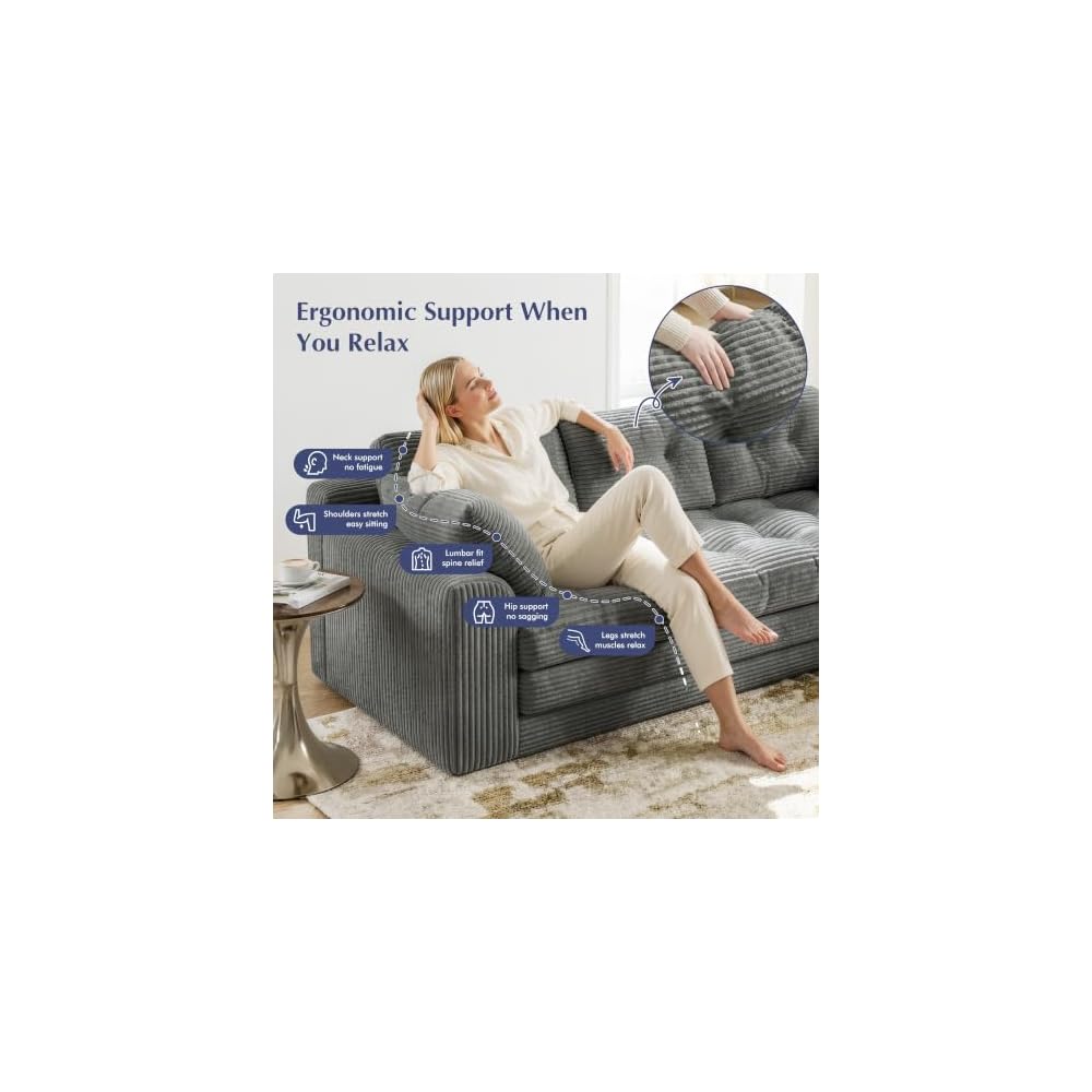 Homkdom Boneless Loveseat Sofa, Convertible Sofa Bed for Small Spaces, Grey