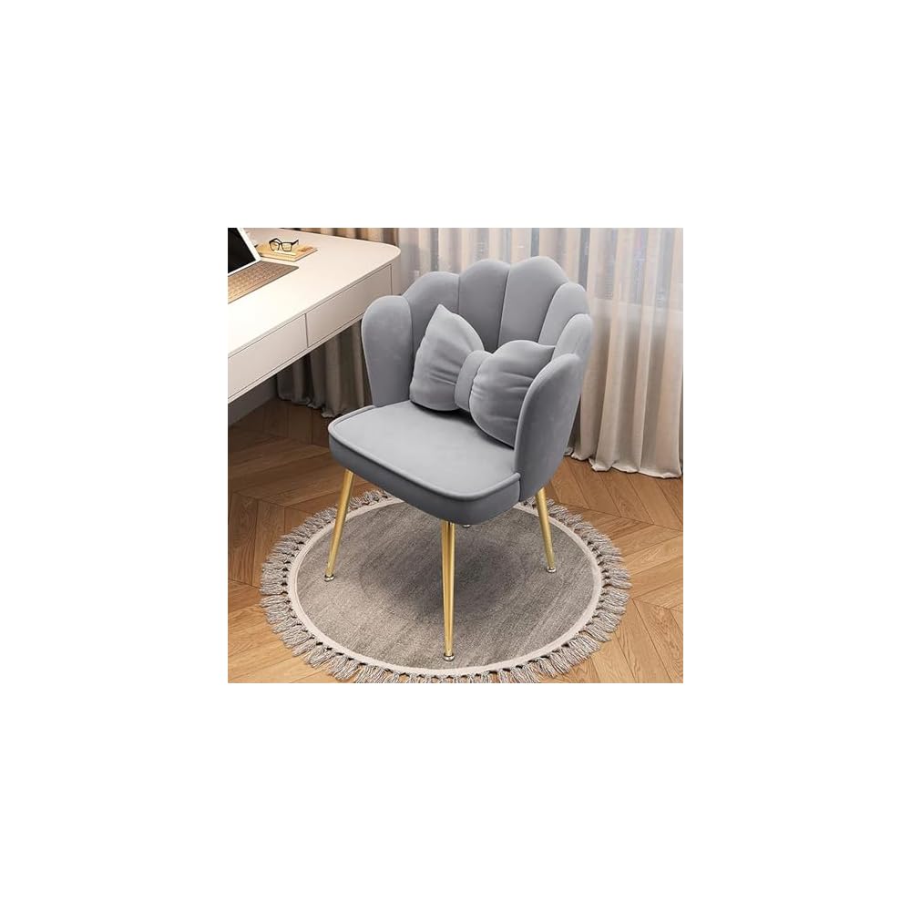 Modern Minimalist Petal Makeup Chair Velvet Mid-Back Swivel Chair Height Adjustable Ergonomic Computer Desk Chair with Backrest Dining Chair for Dining Room Bedroom Vanity