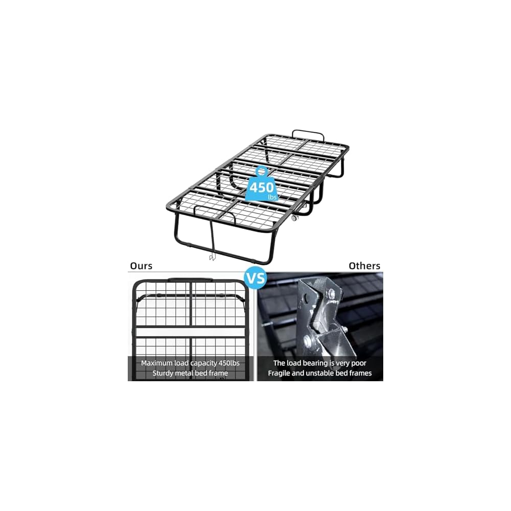 Folding Bed with Mattress, Portable Rollaway Bed for Adults - Foldable Cot Size Bed Frame with 5" Memory Foam Mattress and Storage Cover, Guest Day Bed with Metal Fold Up Bed on Wheels, 75"x31"