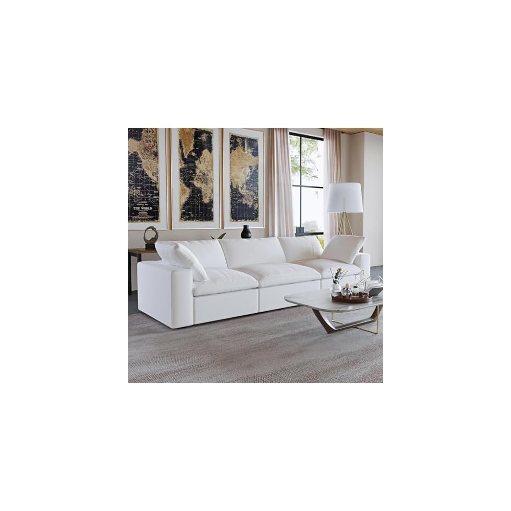 JACH Modular Sectional Sofas for Living Room, Deep 3-Seats Convertible Couch, Cushion Covers Removable, Modern Cloud Sectional Couches for Apartment (White)
