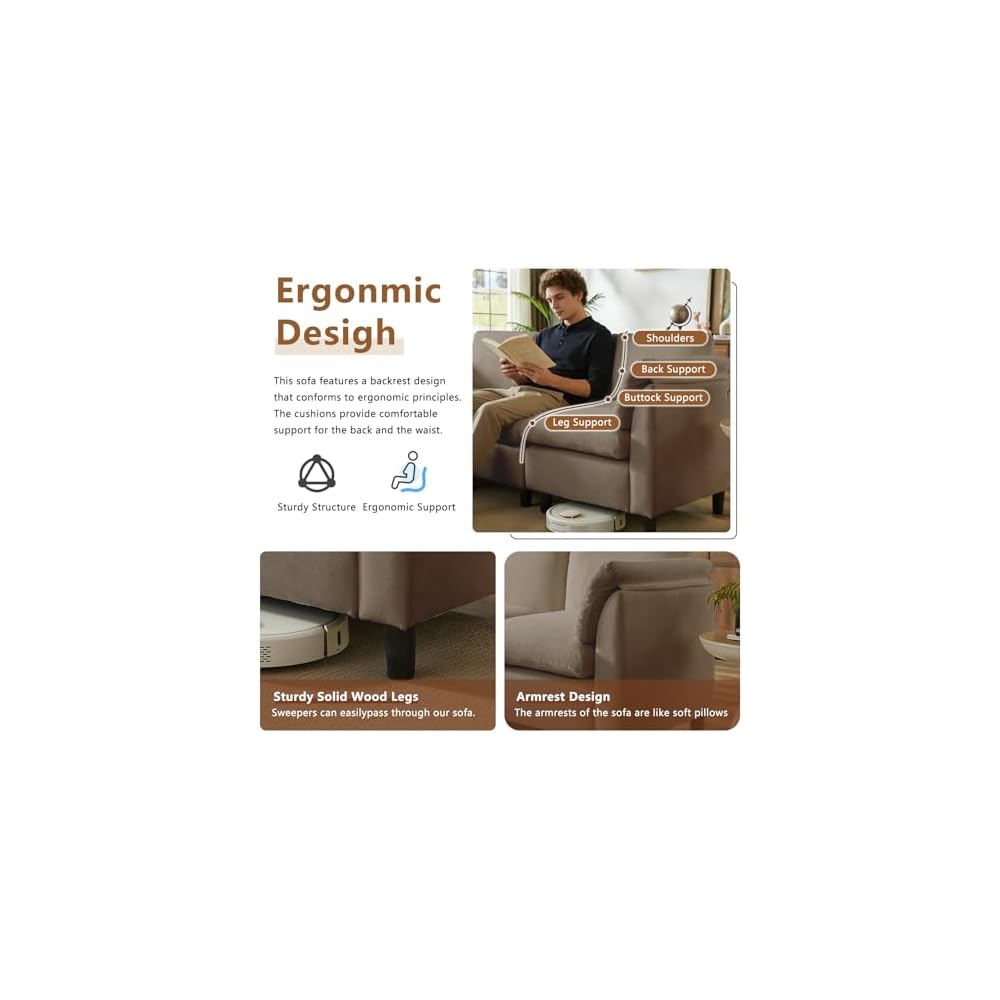 87" Convertible Sectional Sofa Couch,3 Seat L Shaped Sofa with Removable Ottoman,Comfy Chenille Fabric Small Cloud Couch for Living Room, Apartment and Office(Brown)
