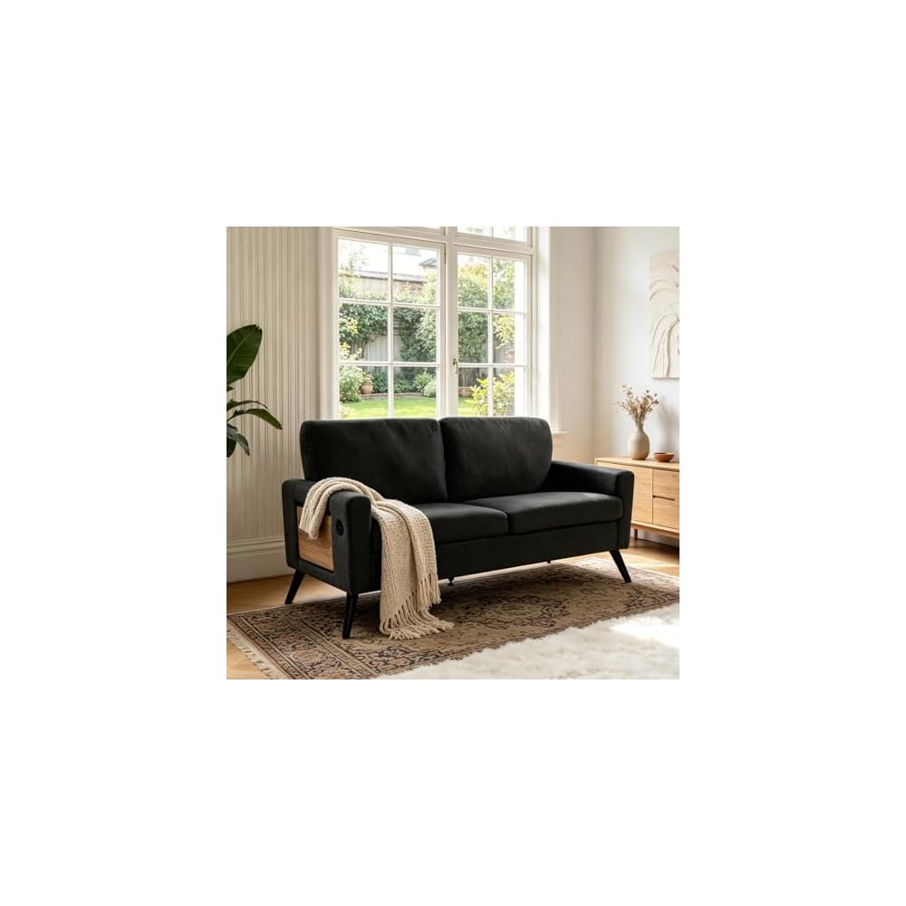 60" Loveseat Sofa with Side Table & USB Port, Modern 2 Seater Small Couch for Bedroom Living Room, Mini Sofa for Small Spaces, Beige, 680lbs Support (Grey)