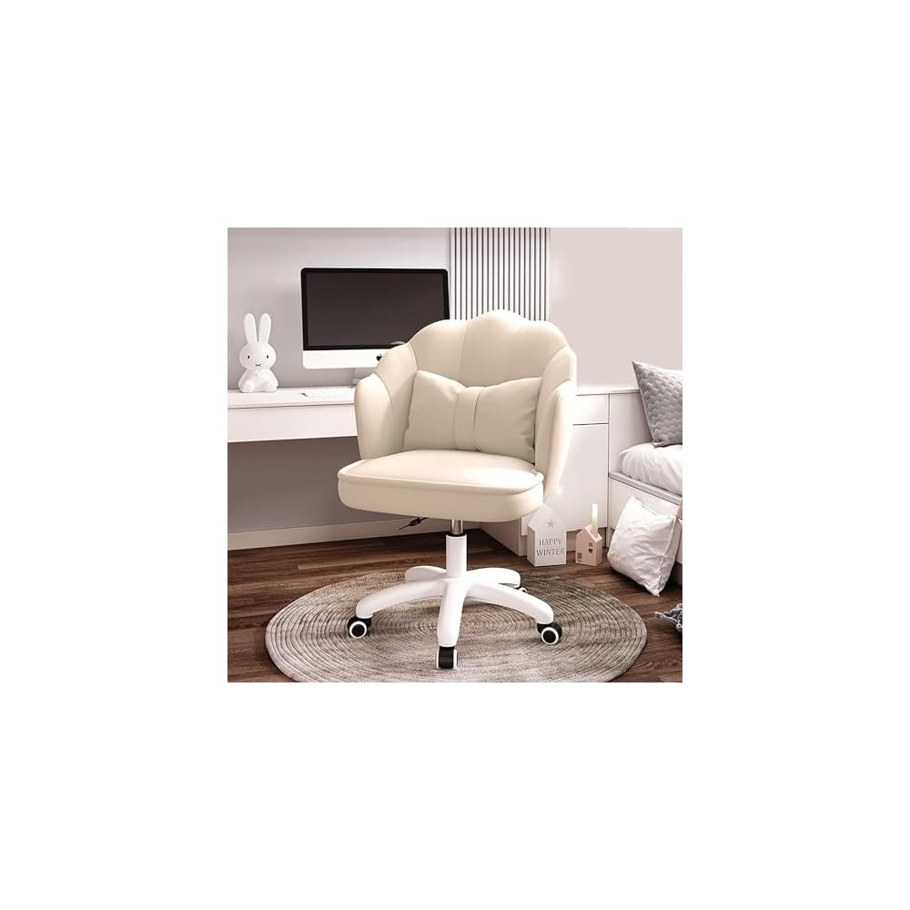 Modern Minimalist Petal Makeup Chair Velvet Mid-Back Swivel Chair Height Adjustable Ergonomic Computer Desk Chair with Backrest Dining Chair for Dining Room Bedroom Vanity