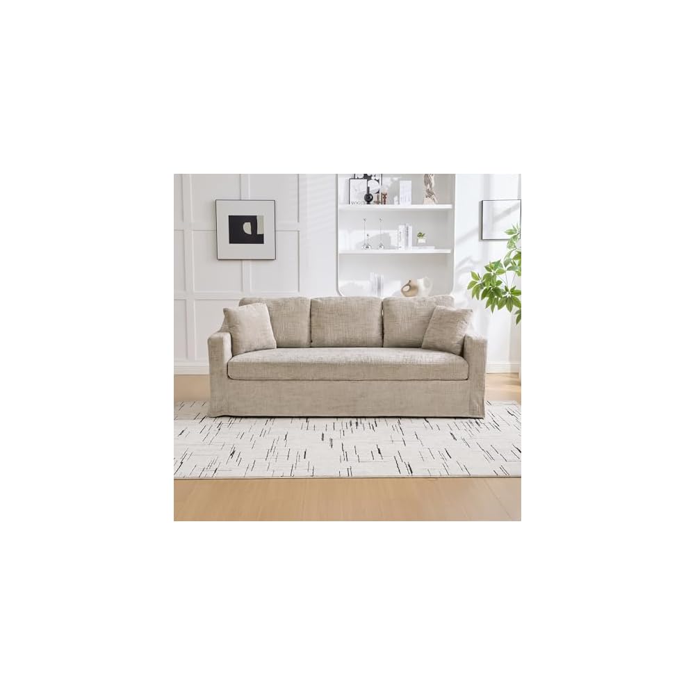 Modern Casual Sofa 83.86" Wide, Chenille Fabric, Deep Seat, 3-Seater with Removable Cover for Living Room, Bedroom, Apartment, Wheat